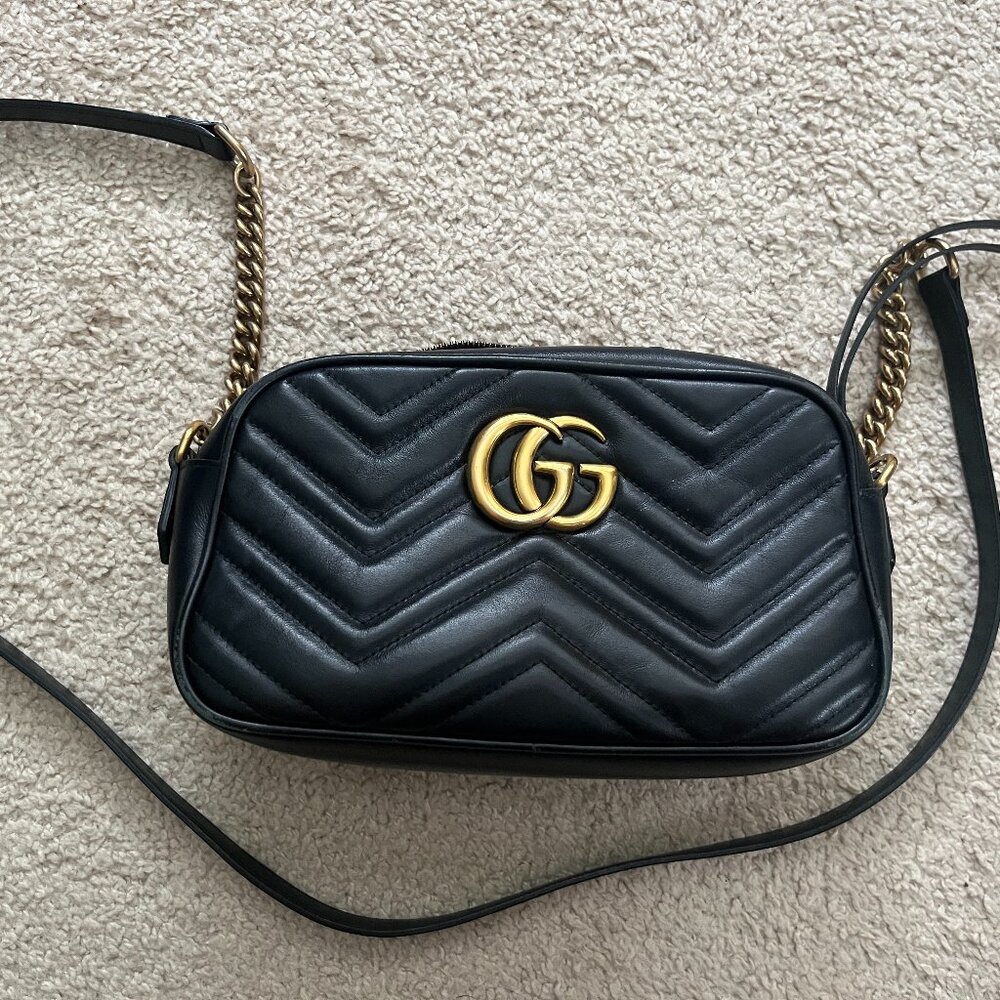 Gucci Marmont Camera Bag, black Chevron